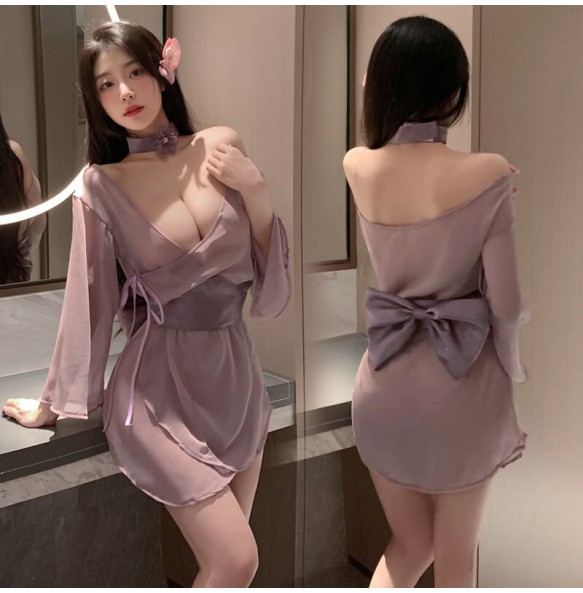 FEE ET MOI - Sexy Wife Deep V Kimono (Purple)